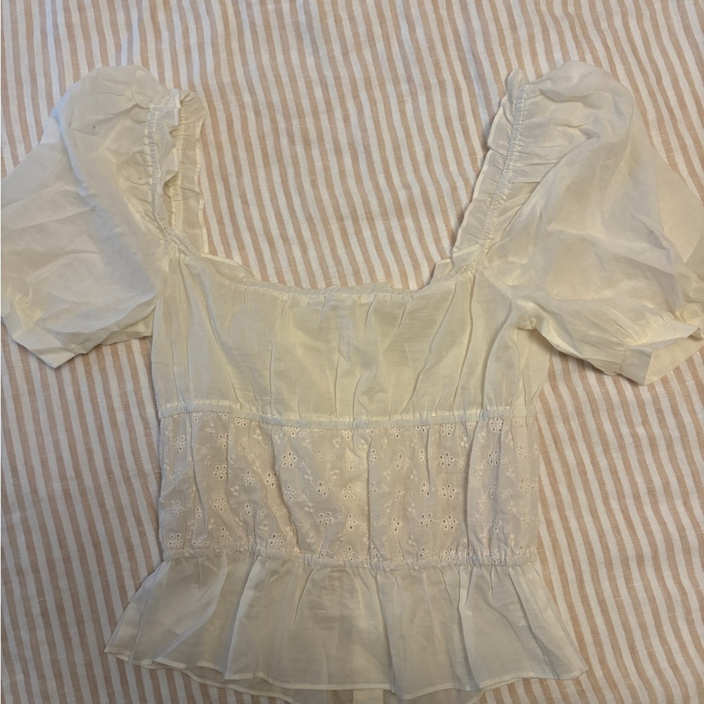 Reformation Ivory Eyelet Puff Sleeve Blouse - Picture 4 of 4
